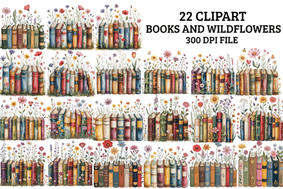 Download Books and Wildflowers Clipart Bundle PNG - Books Collection