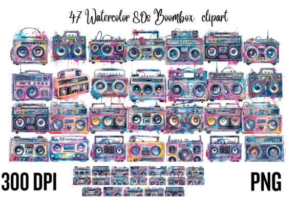 Download Watercolor 80s Boombox Clipart - Premium Resources